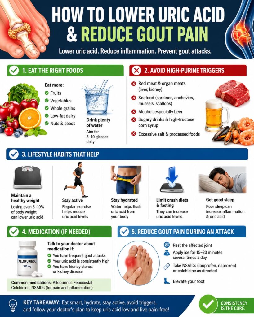 Food and lifestyle tips to help lower uric acid and reduce gout flare-ups